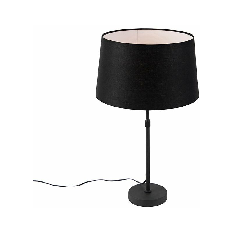 foto del prodotto qazqa lampada da tavolo con paralume parte moderno lino,acciaio nero cilindro oblungo tondo max. 1 x watt