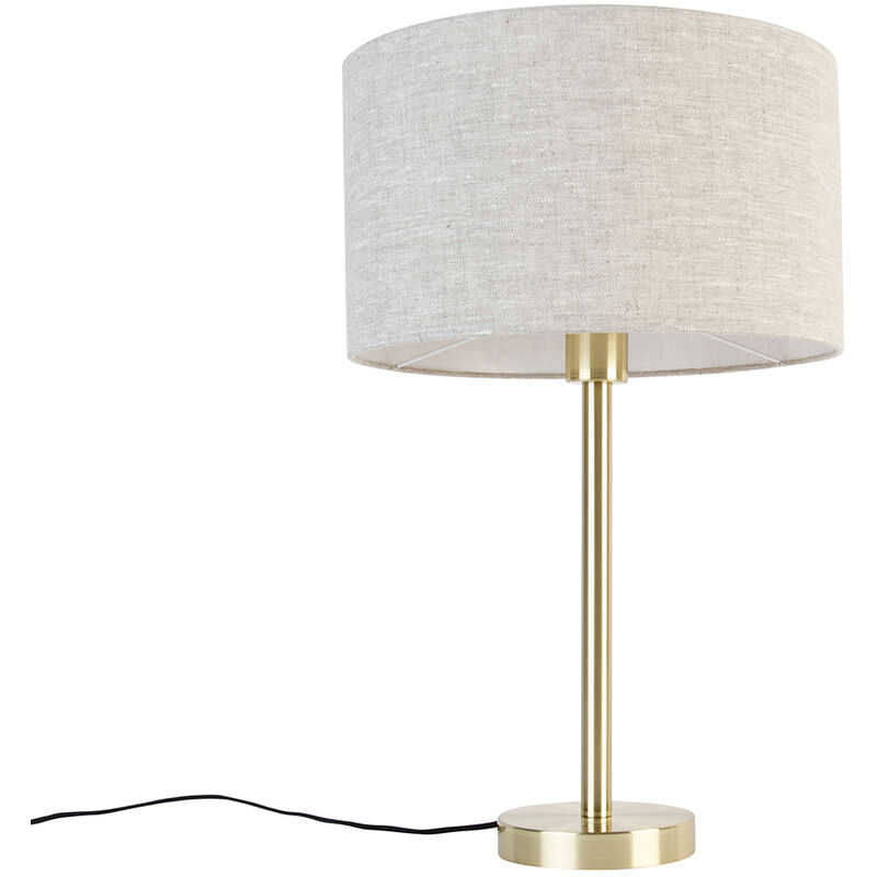 foto del prodotto qazqa lampada da tavolo con paralume simplo stof design acciaio,tessuto oro ottone grigio tondo max. 1 x watt