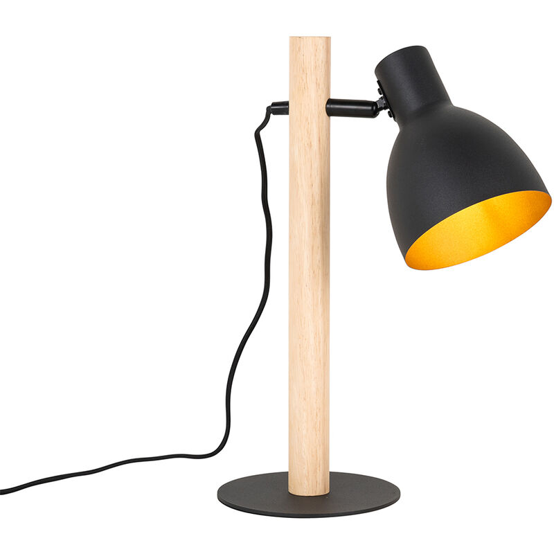 foto del prodotto qazqa lampada da tavolo flint rustico legno,acciaio nero marrone oblungo max. 1 x watt