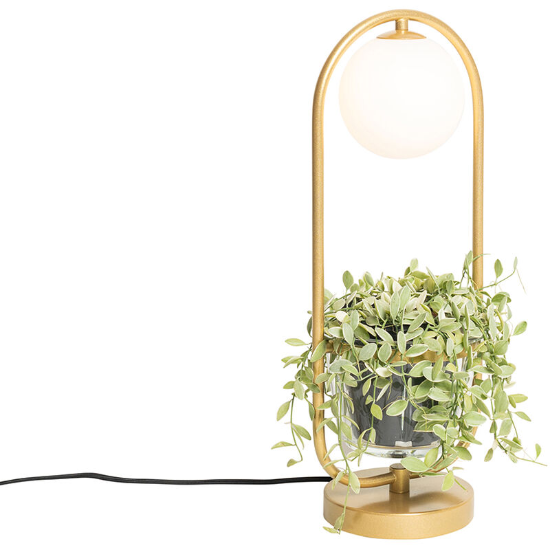 foto del prodotto qazqa lampada da tavolo isabella art d co acciaio,vetro oro ottone bianco ovale max. 1 x watt