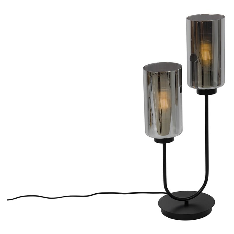 foto del prodotto qazqa lampada da tavolo laura moderno vetro,acciaio nero tondo e27 max. 2 x 7 watt
