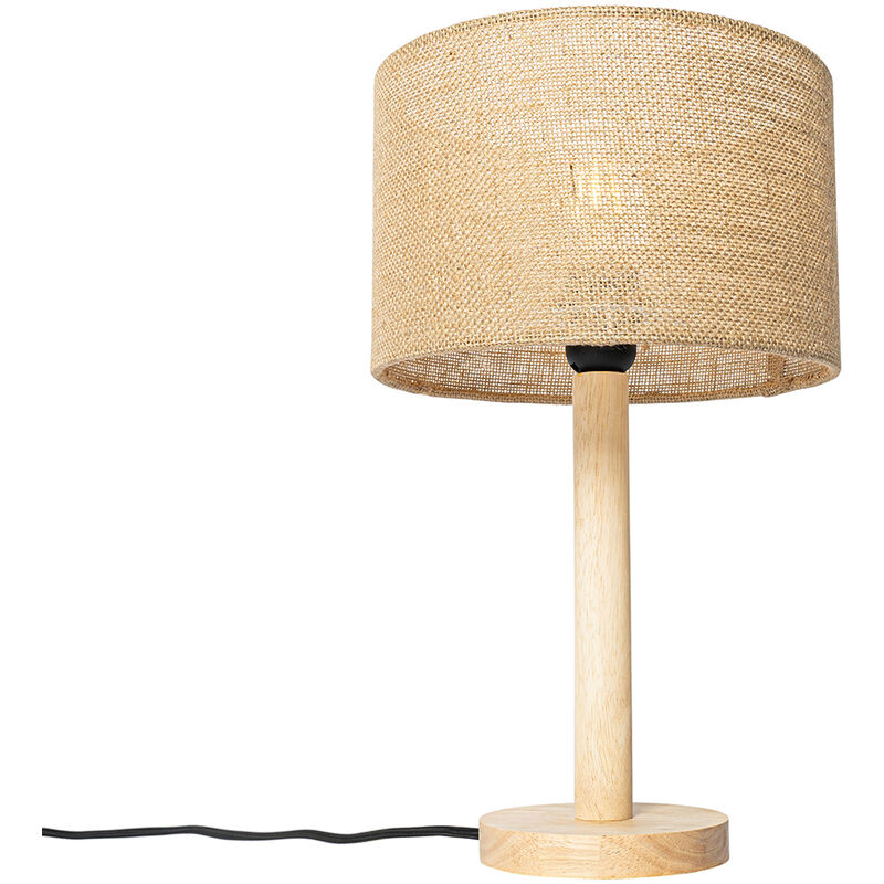 foto del prodotto qazqa lampada da tavolo mels rustico legno,lino legno oblungo max. 1 x watt