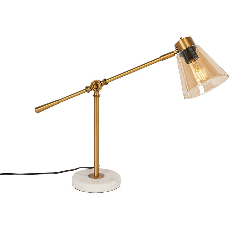 foto del prodotto qazqa lampada da tavolo nina art d co vetro,acciaio,marmo bronzo bianco tondo max. 1 x watt