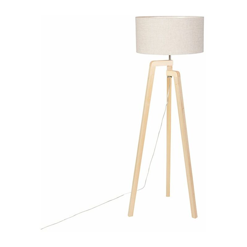 foto del prodotto qazqa lampada da tavolo tripode puros moderno legno,tessuto grigio marrone tondo max. 1 x watt