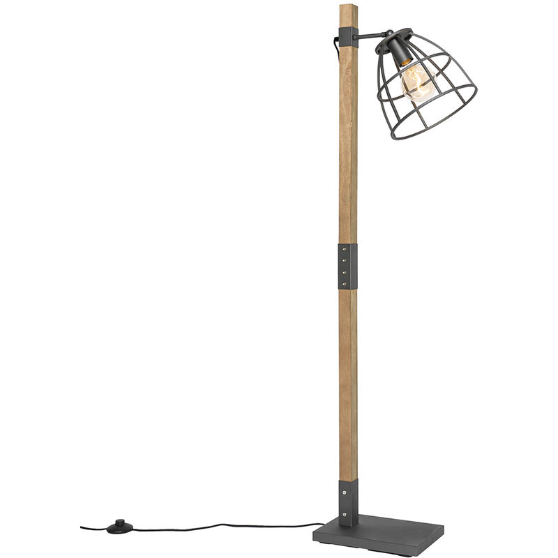 foto del prodotto qazqa lampada da terra arthur industriale legno,acciaio marrone grigio scuro oblungo max. 1 x watt