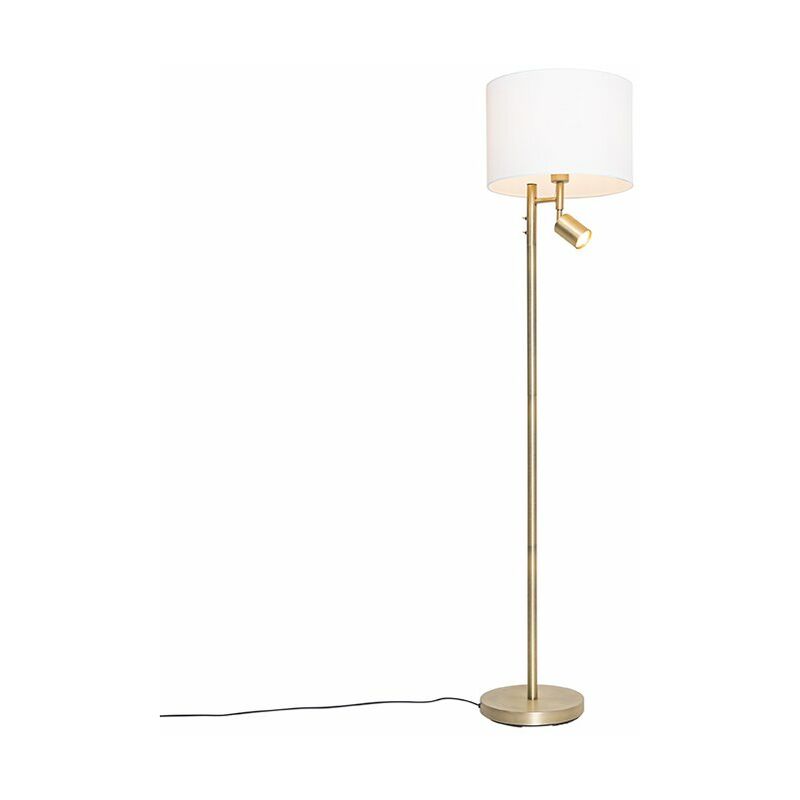 foto del prodotto qazqa lampada da terra con braccioo de lettura jelena moderno acciaio,tessuto bronzo bianco tondo max. 1 x watt