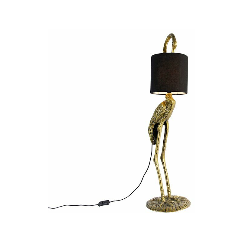 foto del prodotto qazqa lampada da terra con paralume animal-fl - rustico - alluminio,tessuto - oro ottone nero - oblungo max. 1 x watt