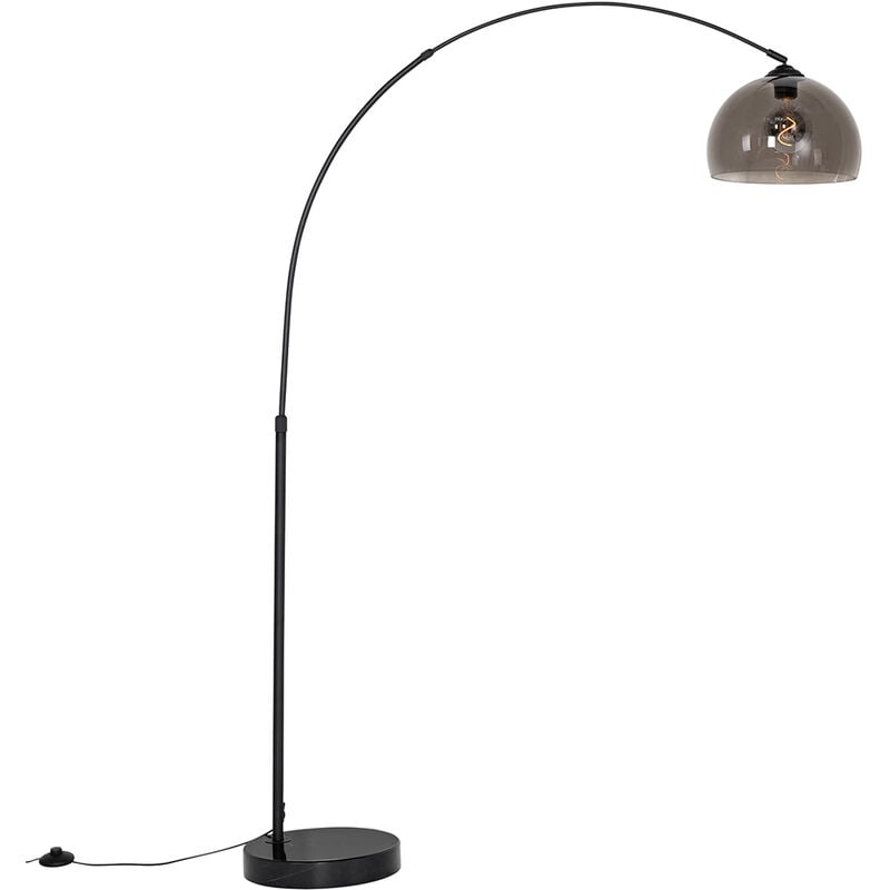 foto del prodotto qazqa lampada da terra con paralume arc moderno acciaio,marmo,vetro nero oblungo max. 1 x watt
