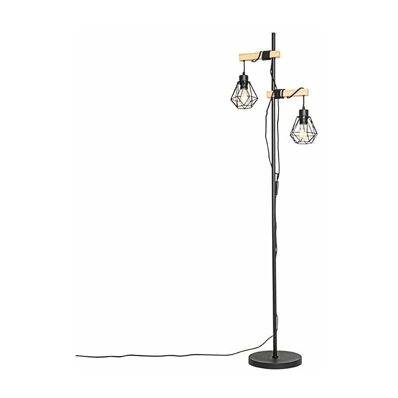 foto del prodotto qazqa lampada da terra con paralume chon rustico acciaio nero marrone oblungo max. 2 x watt