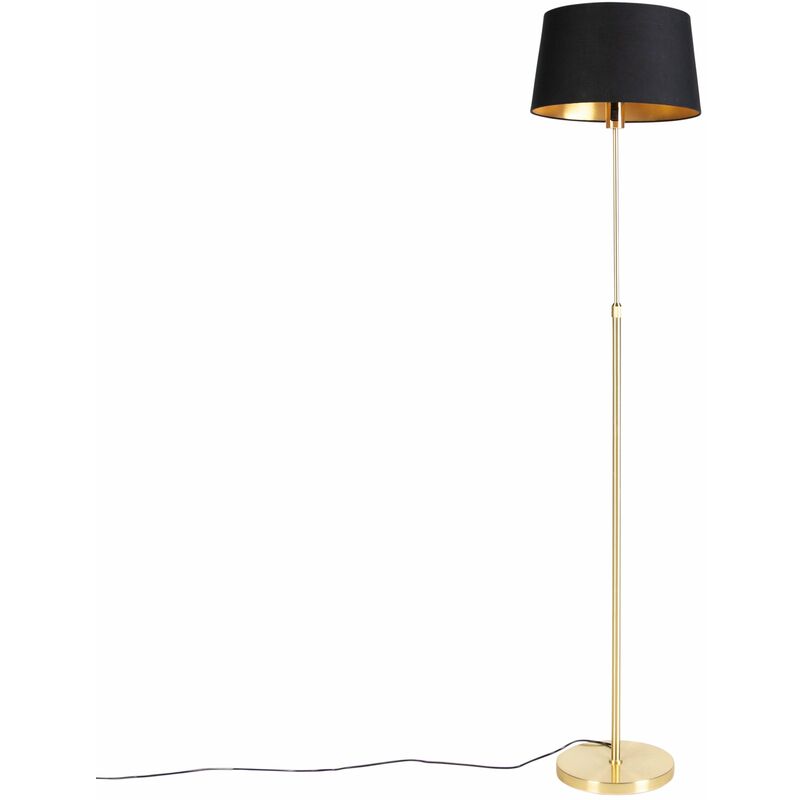 foto del prodotto qazqa lampada da terra con paralume parte fl classico acciaio,tessuto nero oro ottone cilindro oblungo tondo max. 1 x watt