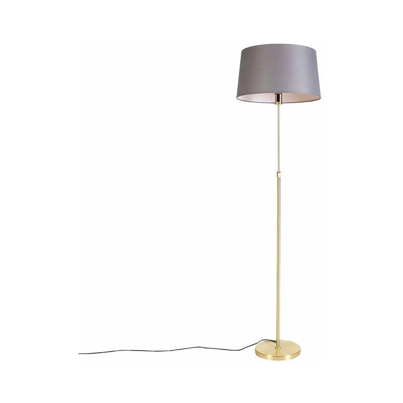 foto del prodotto qazqa lampada da terra con paralume parte fl rustico acciaio,tessuto grigio oro ottone oblungo cilindro tondo max. 1 x watt