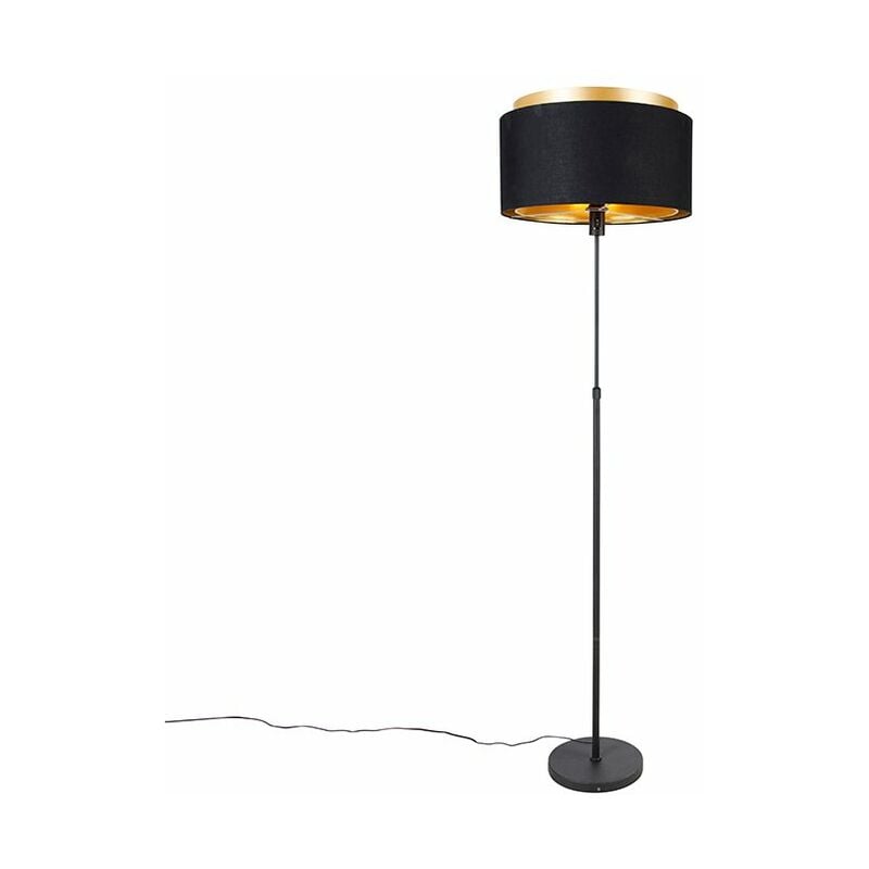 foto del prodotto qazqa lampada da terra con paralume shade duo moderno acciaio,tessuto nero oro ottone oblungo max. 1 x watt