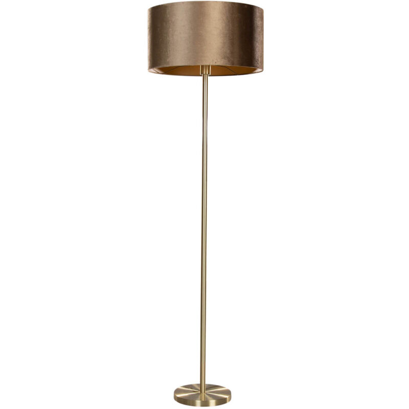 foto del prodotto qazqa lampada da terra con paralume simplo shade classico acciaio,velluto,tessuto ottone bronzo oro tondo max. 1 x watt