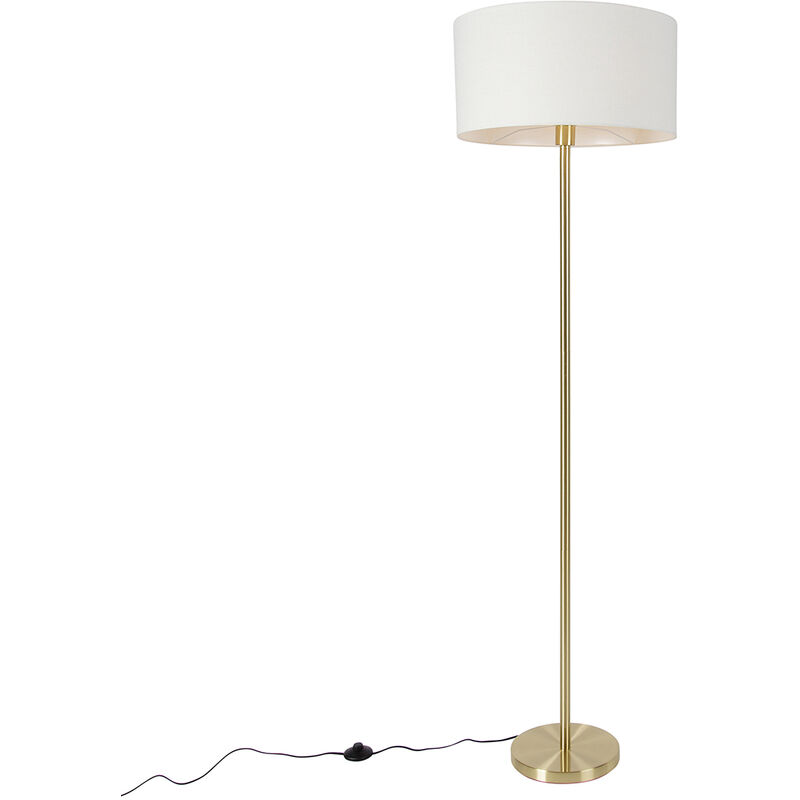 foto del prodotto qazqa lampada da terra con paralume simplo stof design acciaio,tessuto oro ottone bianco tondo max. 1 x watt