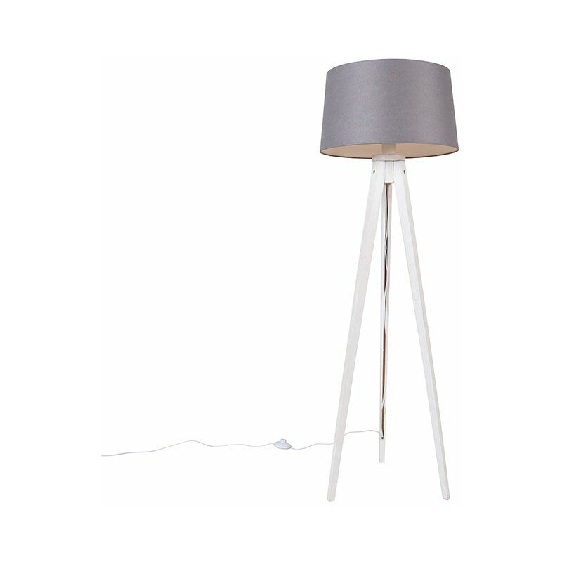 foto del prodotto qazqa lampada da terra con paralume tripodclassic classico legno,lino,tessuto grigio bianco oblungo tondo max. 1 x watt