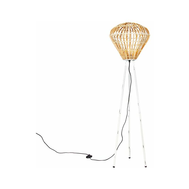 foto del prodotto qazqa lampada da terra diamondcanna rustico bamboo,acciaio legno bianco tondo max. 1 x watt