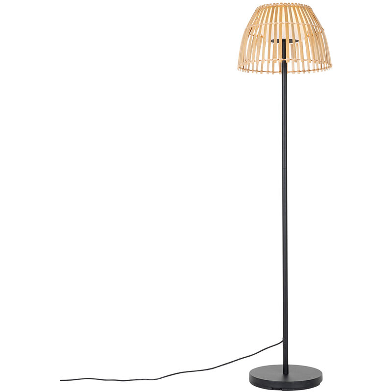 foto del prodotto qazqa lampada da terra kaiser rustico acciaio,bamboo nero oblungo non sostituibile led max. 1 x 10 watt