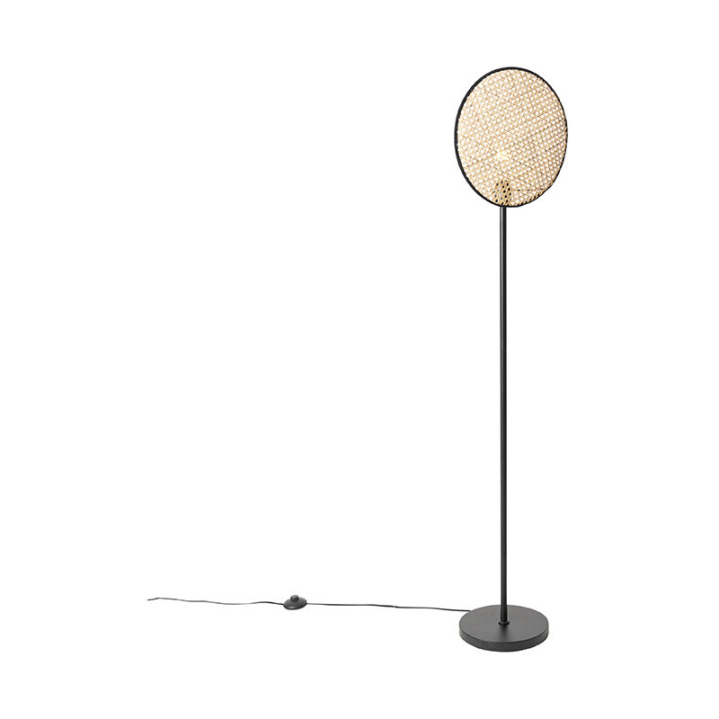 foto del prodotto qazqa lampada da terra kata orientale malacca,acciaio legno nero tondo max. 1 x watt