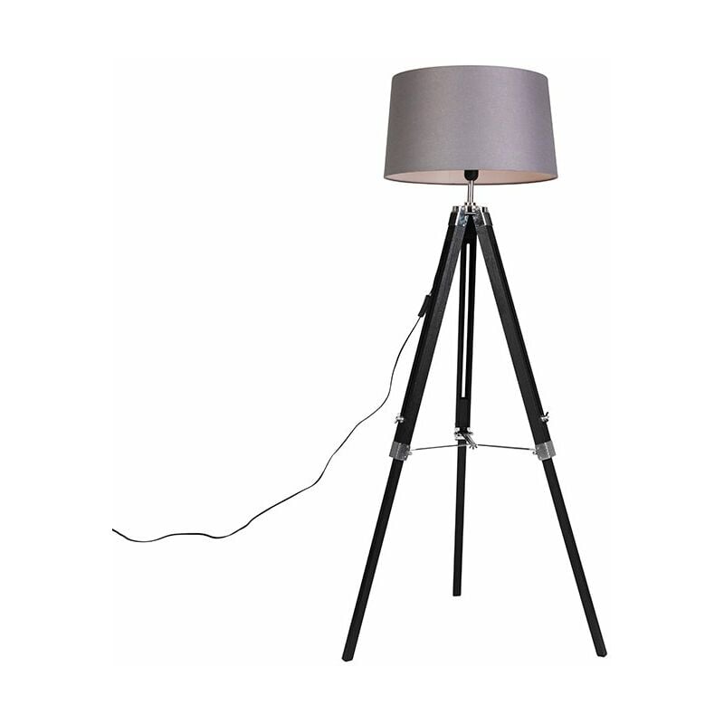 foto del prodotto qazqa lampada da terra regolabile tripod industriale legno,tessuto,acciaio nero grigio oblungo max. 1 x watt