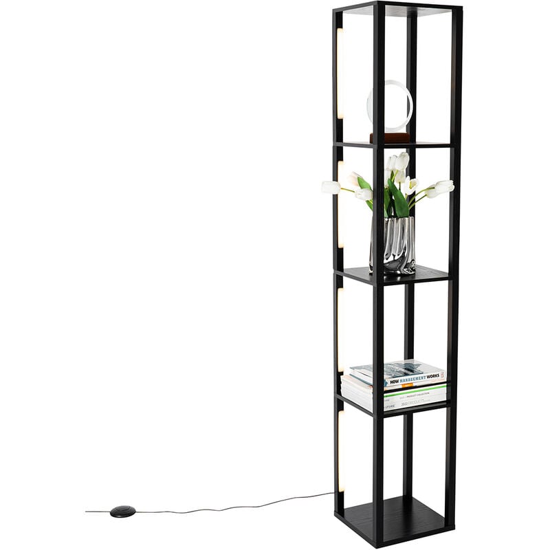 foto del prodotto qazqa lampada da terra tianna - design - acciaio,legno - nero - oblungo non sostituibile led max. 4 x 20 watt