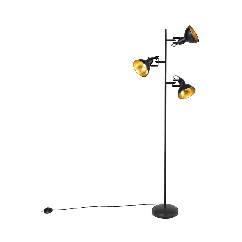 foto del prodotto qazqa lampada da terra tommy industriale acciaio nero oro tondo oblungo e14 max. 3 x 4.2 watt