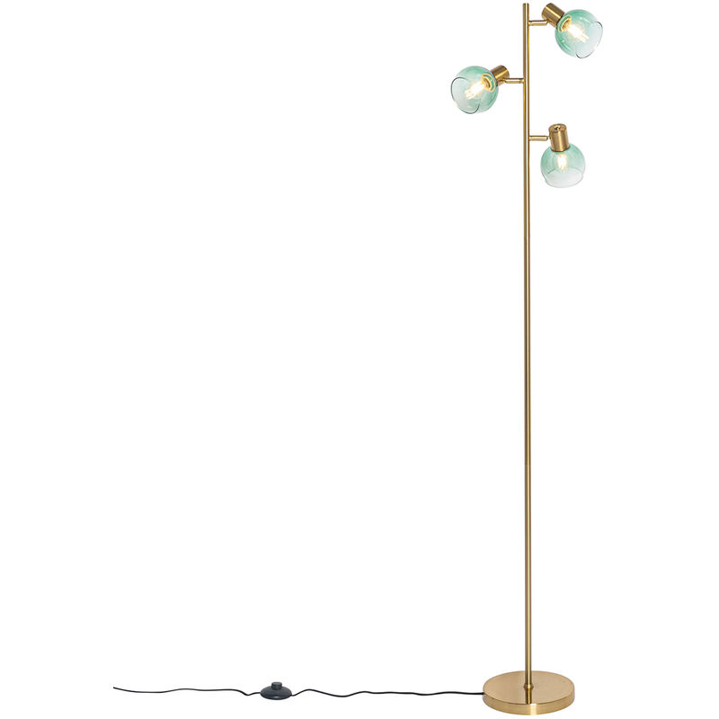 immagine 0 del prodotto qazqa lampada da terra vidro art d co acciaio,vetro verde oro ottone oblungo max. 3 x watt