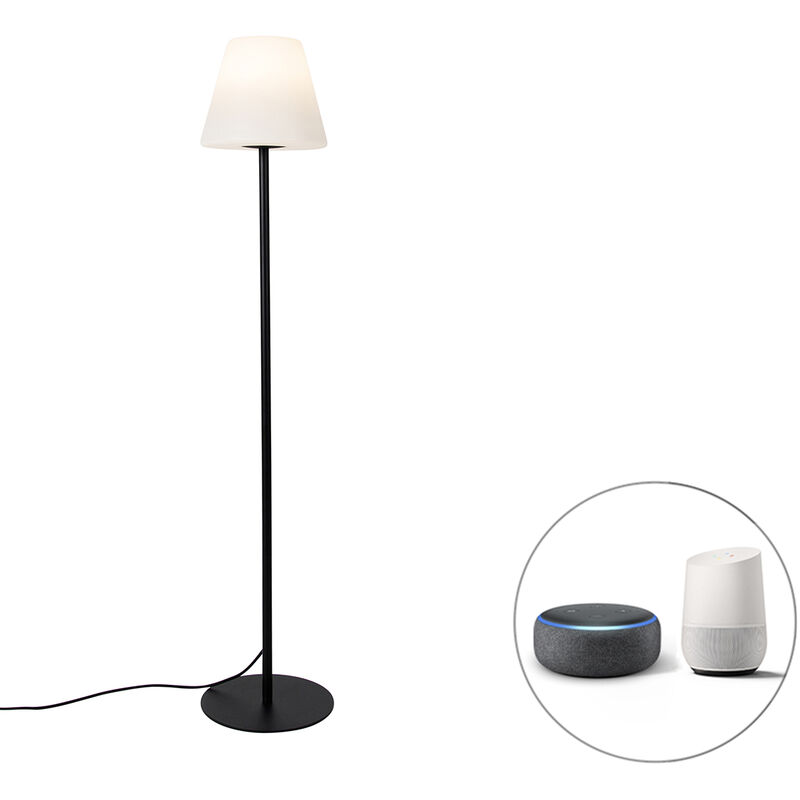 foto del prodotto qazqa lampada da terra virginia fl moderno acciaio inossidabile nero bianco oblungo ovale e27 max. 1 x 9 watt