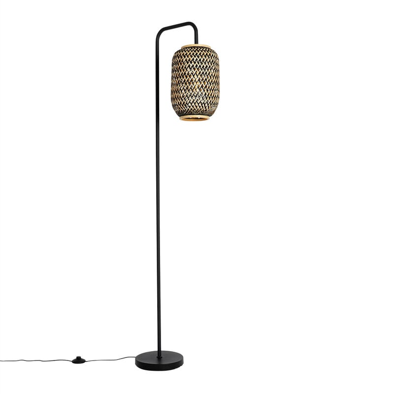 foto del prodotto qazqa lampada da terra yvonne orientale bamboo,acciaio nero legno oblungo max. 1 x watt