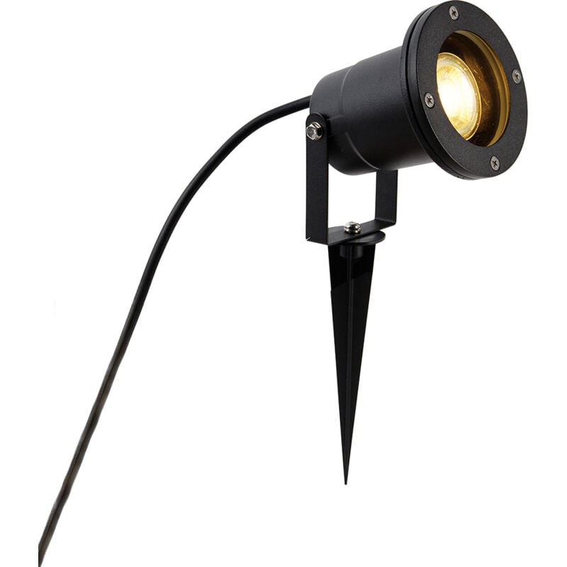 foto del prodotto qazqa lampada palo da giardino basic moderno alluminio,vetro nero tondo gu10 max. 1 x 5 watt