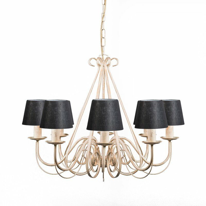 foto del prodotto qazqa lampadario con paralume giuseppe classico tessuto,acciaio crema nero tondo organico max. 8 x watt