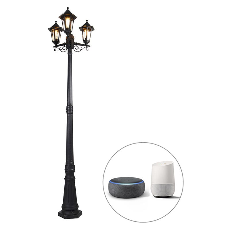 foto del prodotto qazqa lanterna new haven classico plastico,vetro nero oblungo e27 max. 3 x 7 watt