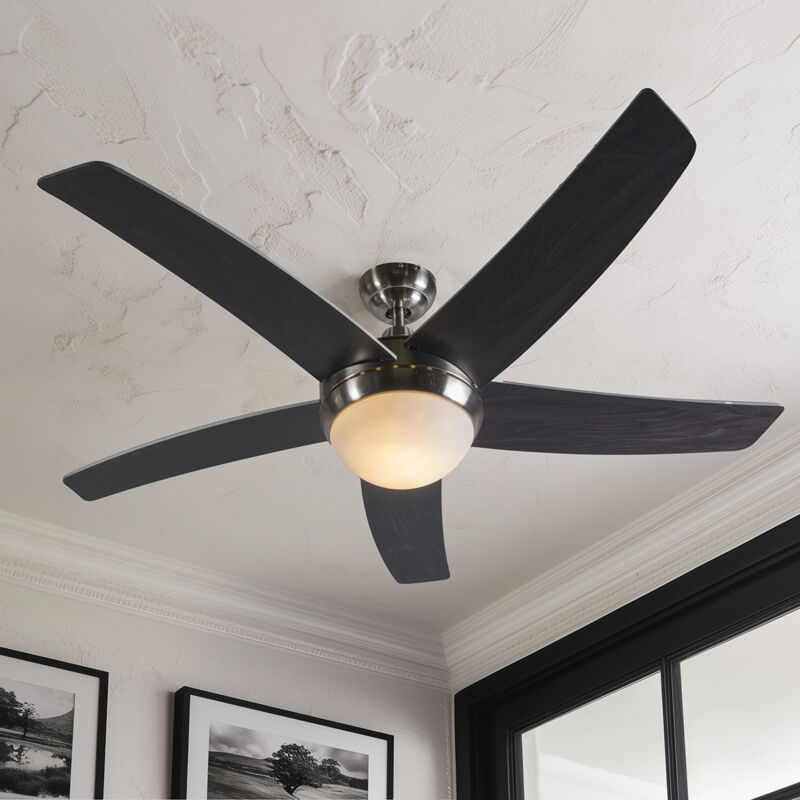 foto del prodotto qazqa ventilatori da soffitto cool design vetro,legno,acciaio nero grigio acciaio tondo max. 2 x watt