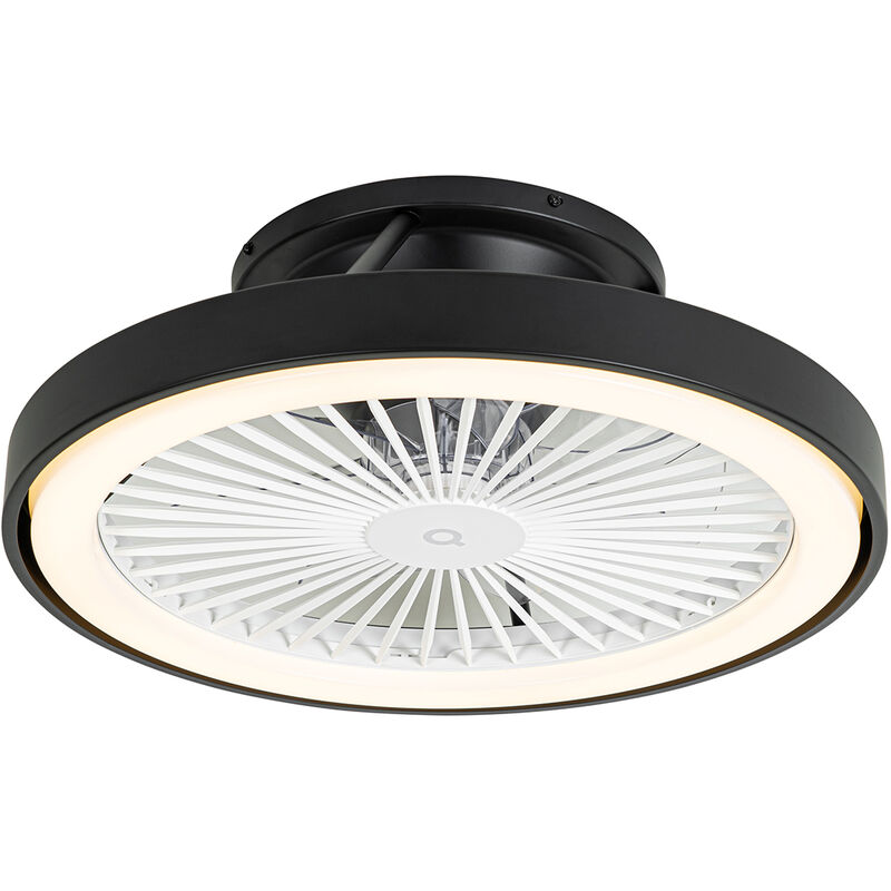 foto del prodotto qazqa ventilatori da soffitto dave moderno acciaio,plastico nero tondo non sostituibile led max. 1 x 70 watt