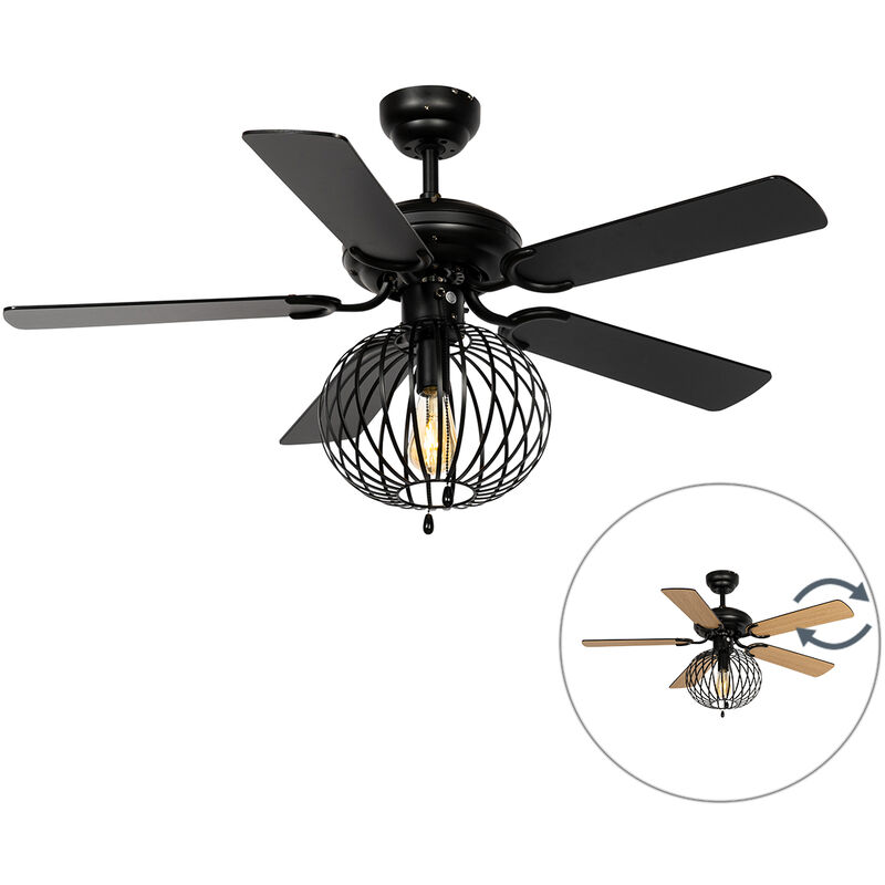 foto del prodotto qazqa ventilatori da soffitto mistral industriale acciaio nero legno tondo max. 1 x watt