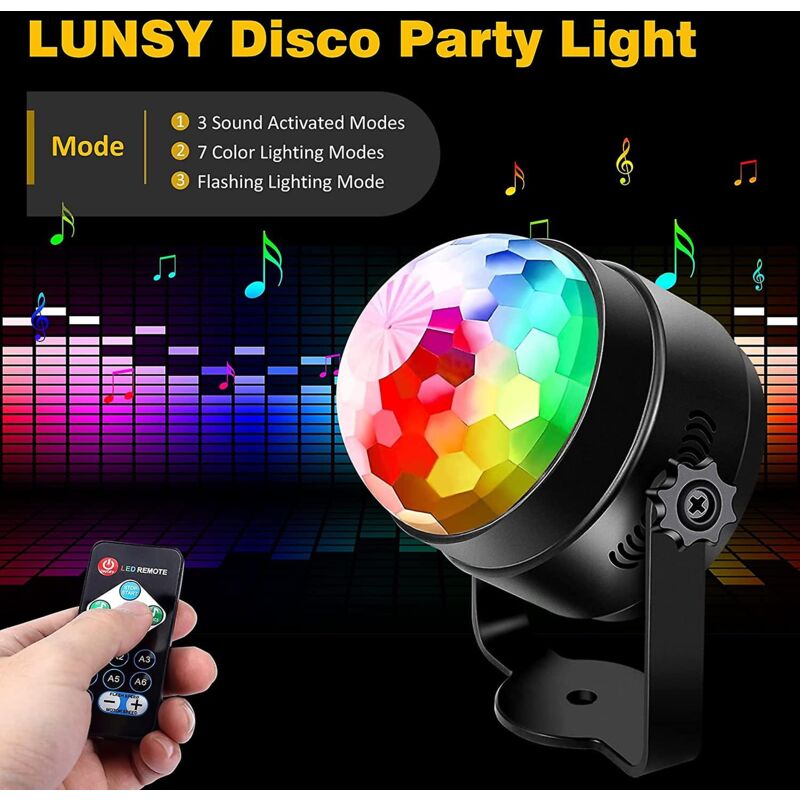 foto del prodotto qiedie palla da discoteca a led rotante a 360 con telecomando, 7 colori rgb, effetti di luce dinamici per feste, halloween, bambini