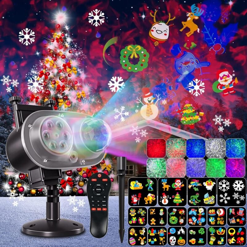 foto del prodotto qiedie proiettore di natale per esterni a led, lampada di proiezione di halloween 16 diapositive 10 colori lampada decorativa di natale a forma di