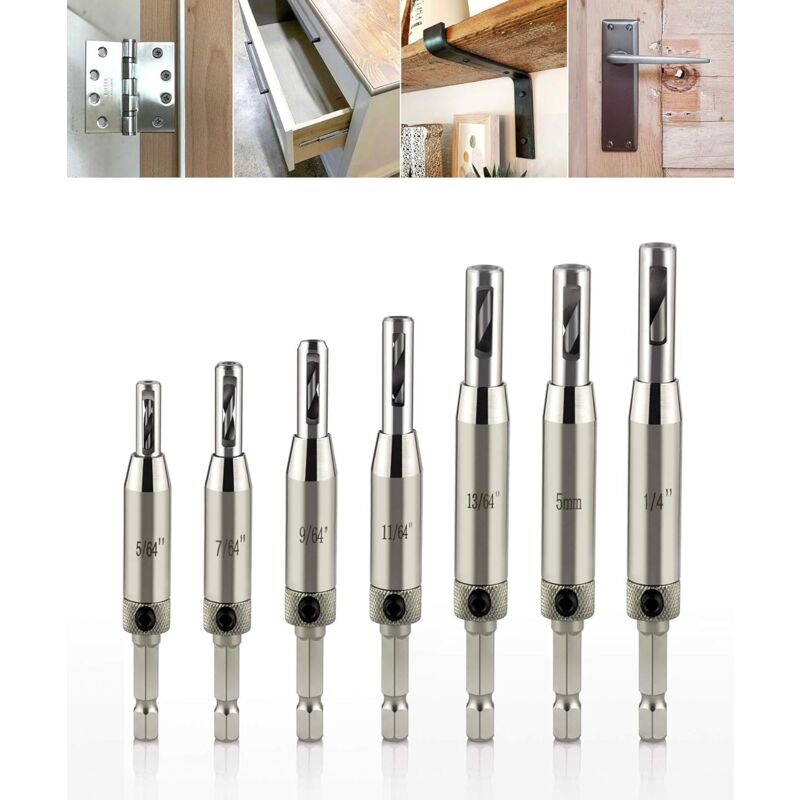 foto del prodotto qiedie set di 7 punte per trapano per cerniere per porte in legno autocentranti con cambio a scatto