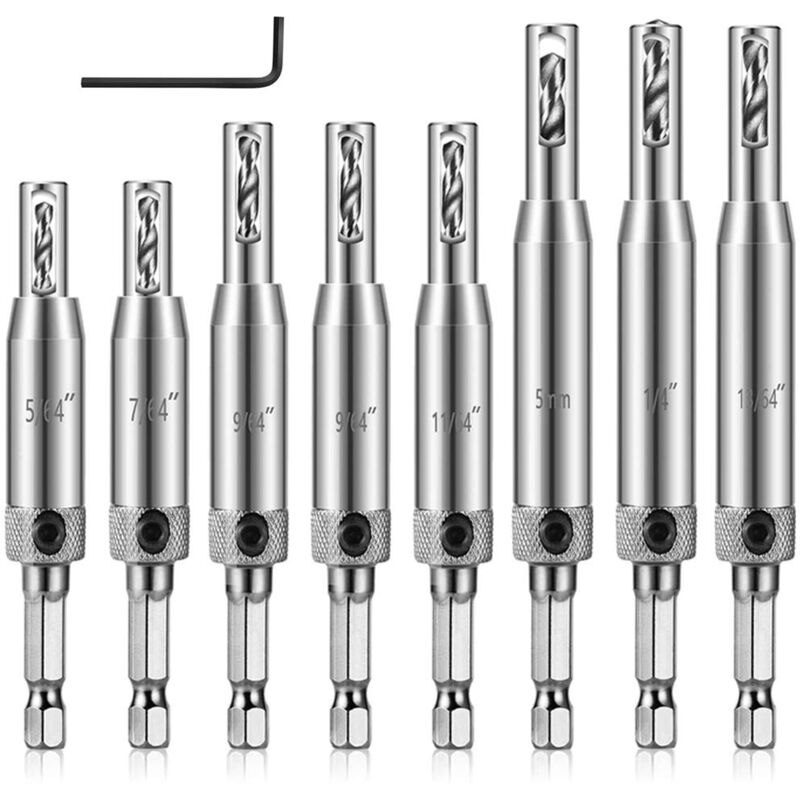 foto del prodotto qiedie set di 9 punte per trapano per cerniere, acciaio rapido autocentrante per foratura per porte in legno, armadi, finestre, cerniere per