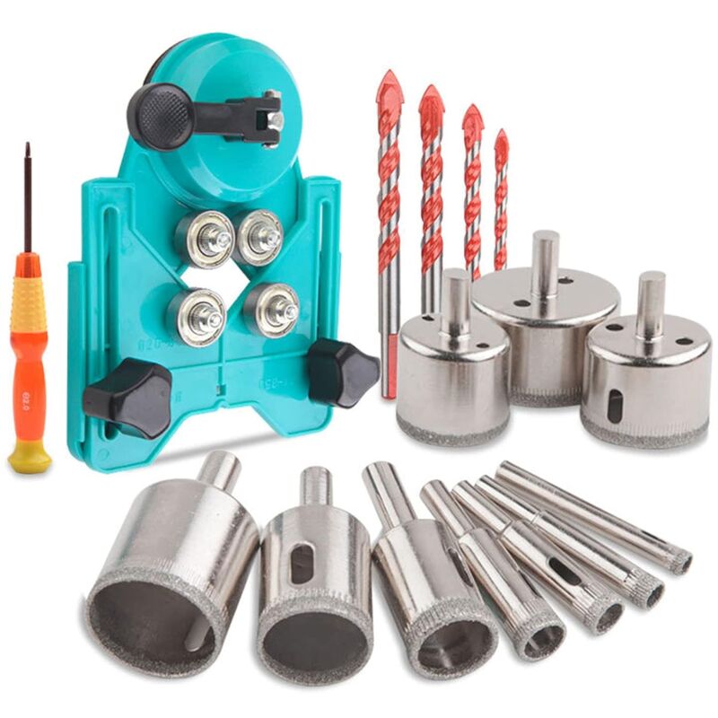 foto del prodotto qiedie set di punte per trapano diamantate, kit di seghe a tazza con 10 pezzi di seghe a tazza da 6 50 mm, localizzatore di fori per trapano, 4