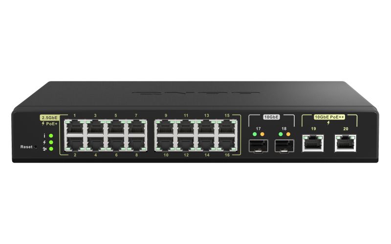 foto del prodotto qnap qsw m2116p 2t2s switch di rete gestito l2 2.5g ethernet supporto power over ethernet poe nero