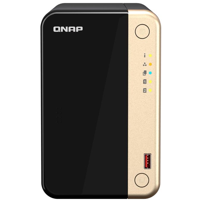 foto del prodotto qnap ts 264 nas tower collegamento ethernet lan nero oro n5095