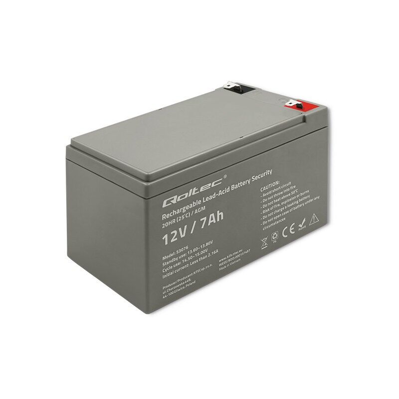 foto del prodotto qoltec 53076 batteria agm 12v 7 ah max. 105a sicurezza
