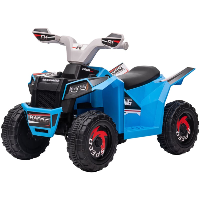 foto del prodotto quad elettrico per bambini blu grigio nero con ruote resistenti homcom