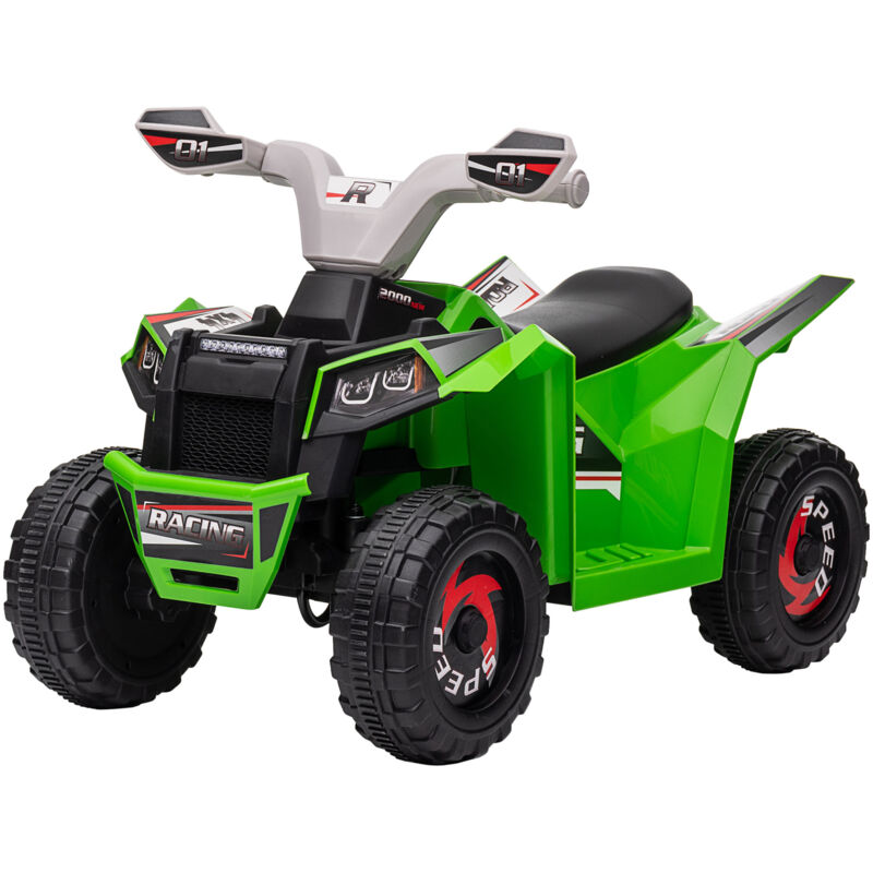 foto del prodotto quad elettrico per bambini verde grigio nero con ruote resistenti homcom