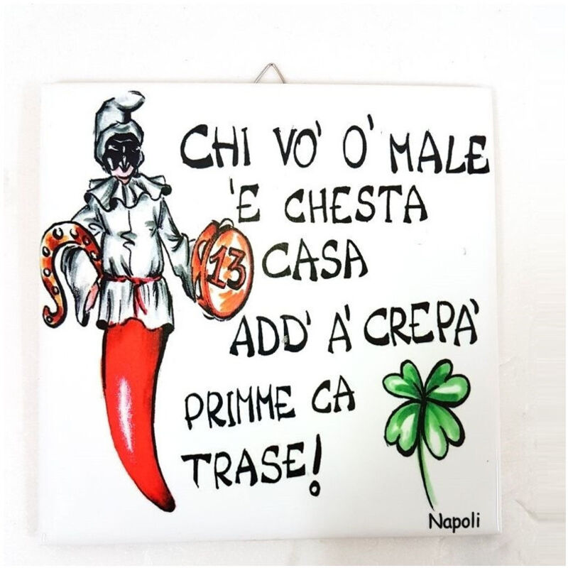 foto del prodotto quadretto piastrella decorativa porta fortuna ceramica chi vo o male e ches trade shop traesio