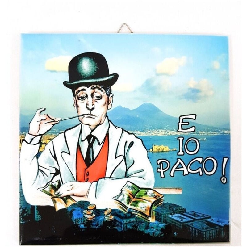 foto del prodotto quadretto piastrella decorativa porta fortuna ceramica e io pago sfondo napoli trade shop traesio