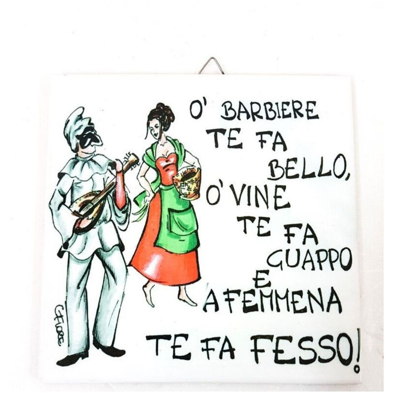 foto del prodotto quadretto piastrella decorativa porta fortuna ceramica o barbiere te fa bel trade shop traesio