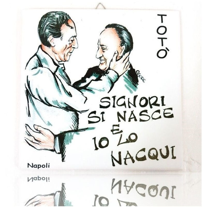 foto del prodotto quadretto piastrella decorativa porta fortuna ceramica signori si nasce trade shop traesio
