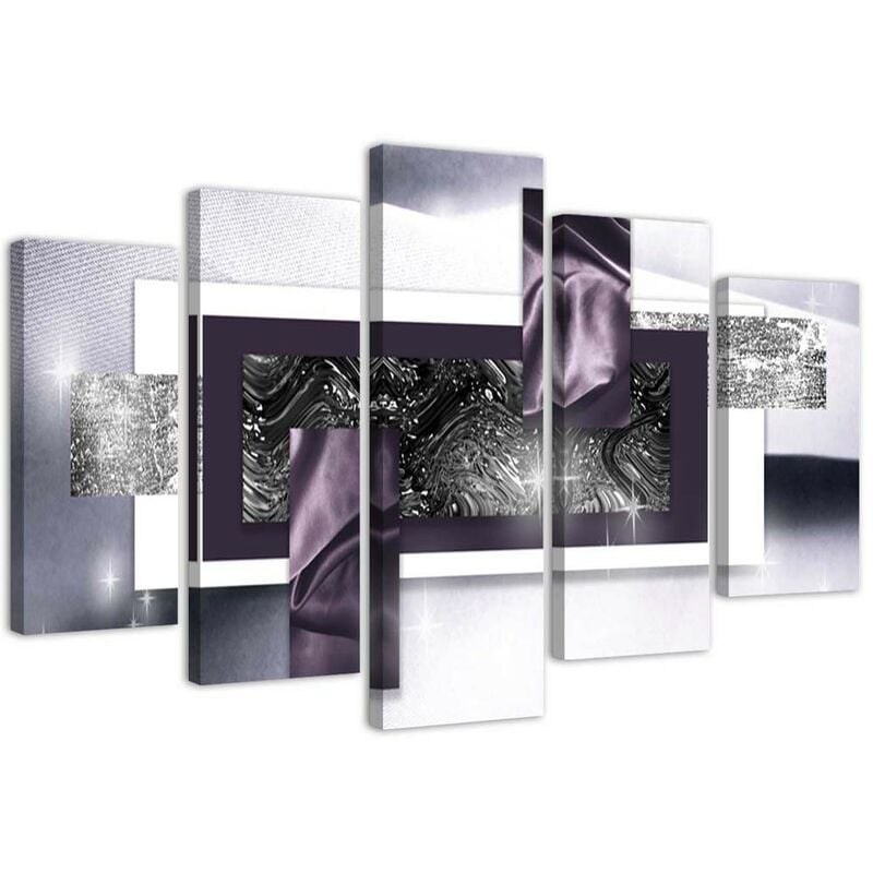 foto del prodotto quadri quadro 5 pezzi stampa su tela grigio viola astratto 200x100