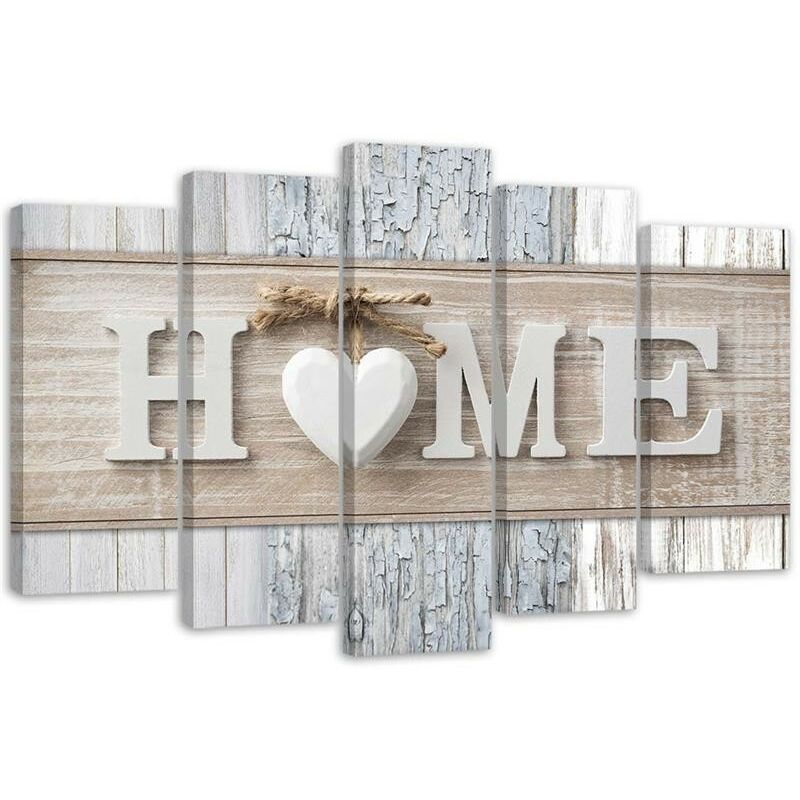 foto del prodotto quadri quadro 5 pezzi stampa su tela home cuore tavole di legno vintage 150x100